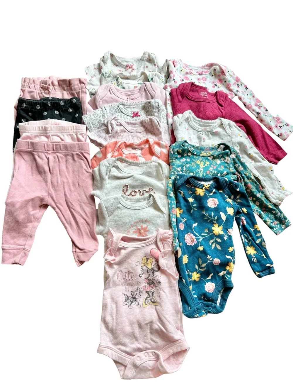 Newborn 18 piece mixed clothing lot for baby girls Carter’s, Gerber, Disney